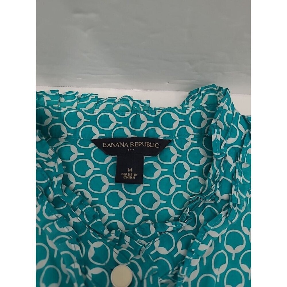 Banana Republic Ruffle Edge Button Up Shirt Women's Size Medium Overall Print - Picture 4 of 7